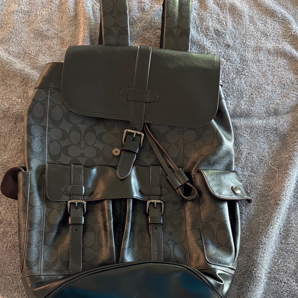 Stylish Black Leather Coach Backpack